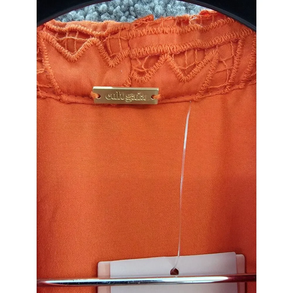 Cult Gaia Willow Embroidered MIDI Dress Women's XS Tangerine Button Closure - Picture 10 of 15